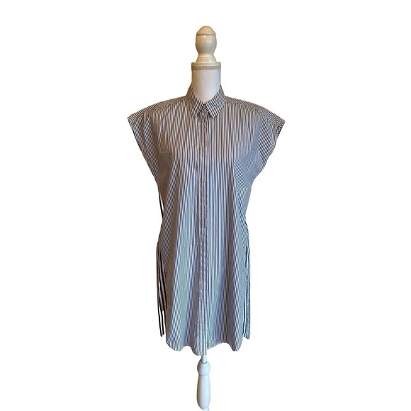 Madewell Women's M Cotton Blue & White Pinstripe Courier Shirt Dress - Picture 3 of 7